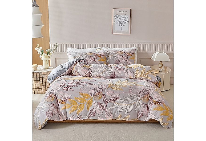 ibettertec Bettwäsche Winter Bettwäsche Blätter 135x200cm Plüsch Flauschig günstig online kaufen