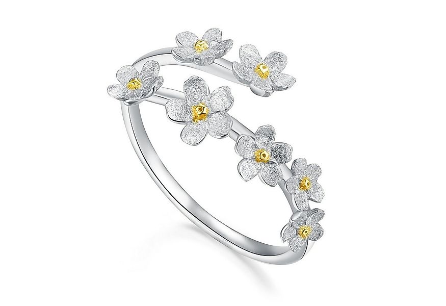 Runde Perlé Silberring zarte Vergissmeinnicht Blumen, handgefertigter verst günstig online kaufen