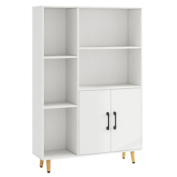 Costway Bücherschrank Weiß 80 x 23,5 x 119 cm Türen Offenes Fach günstig online kaufen
