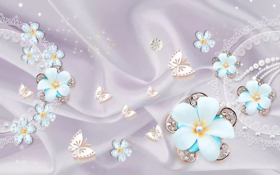 Papermoon Fototapete »Muster mit Blumen und Schmetterlingen« günstig online kaufen