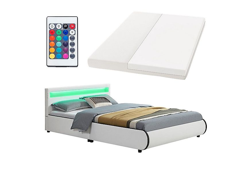 Juskys Polsterbett Sevilla, 140x200 cm, RGB-LED, Kunstleder, weiches Kopfte günstig online kaufen