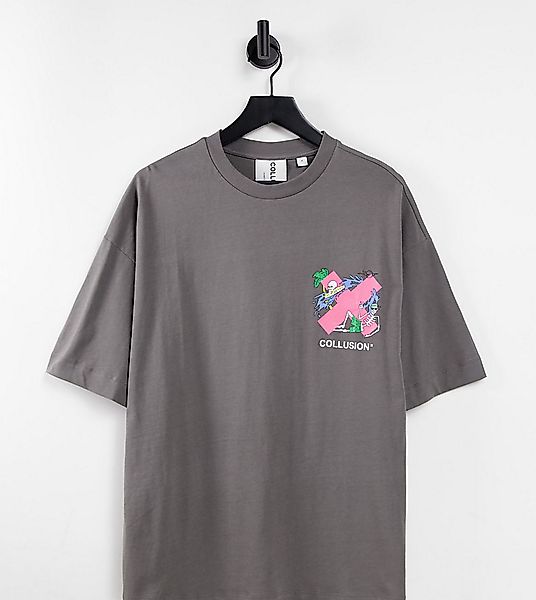 COLLUSION – Unisex – Oversize-T-Shirt aus Bio-Baumwolle in Anthrazit mit Lo günstig online kaufen
