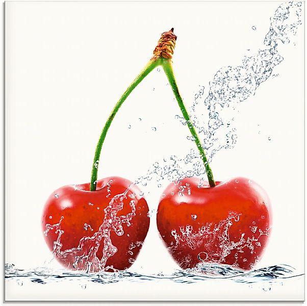 Artland Glasbild "Kirschen mit Spritzwasser" Lebensmittel 1 Stk. tlg. günstig online kaufen