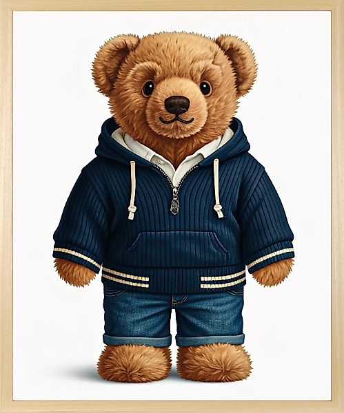 queence Bild mit Rahmen "Teddy Bär mit Jeans und Hoody" Bär  Bären  Fashion günstig online kaufen