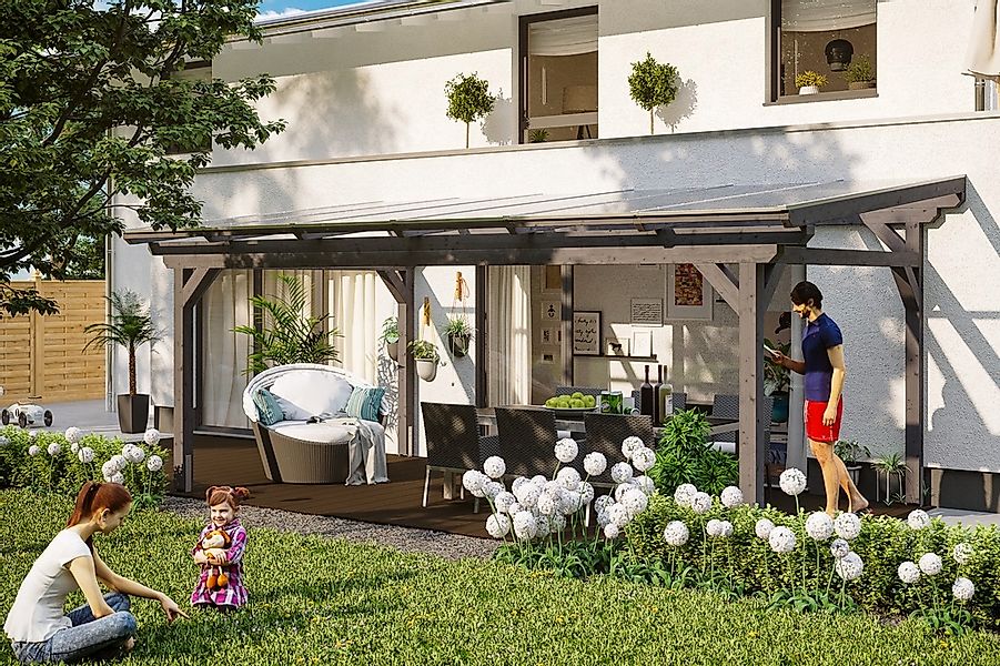 Skan Holz Terrassenüberdachung Sanremo 648 x 300 cm Leimholz Schiefergrau günstig online kaufen