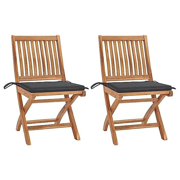 vidaXL Gartenstühle 2 Stk mit Anthrazit Kissen Massivholz Teak 3062433 günstig online kaufen