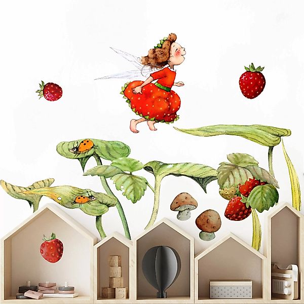 Wandtattoo 16-teilig Erdbeerinchen Erdbeerfee - Blätter und Erdbeeren günstig online kaufen