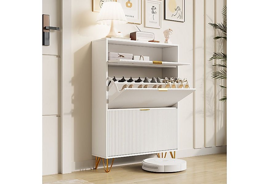 FUROKOY Schuhschrank Weiß Schuhregal Schuhkipper mit 2 Klappen und Kippsich günstig online kaufen