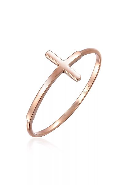 Elli Premium Fingerring "Bandring Kreuz Symbol Basic Modern 750 Roségold" günstig online kaufen