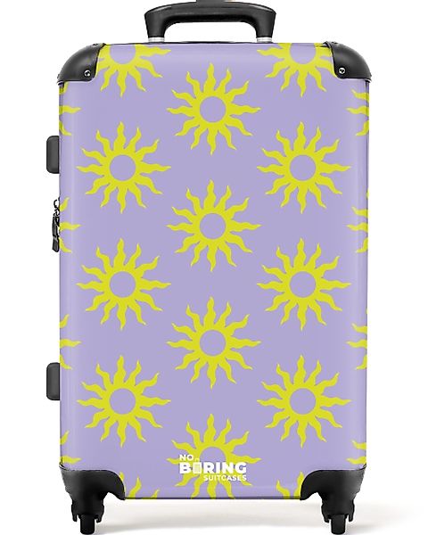 NoBoringSuitcases.com© Hartschalen-Trolley Lila mit gelben Sonnen günstig online kaufen