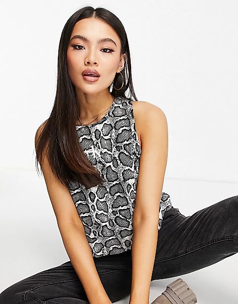 Calvin Klein Jeans – Kurzes Trägershirt mit Kroko-Druck-Schwarz günstig online kaufen