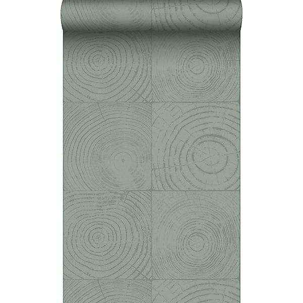 Origin Wallcoverings Tapete Querschnitte von Baumstämmen Lagunengrün 53 cm günstig online kaufen