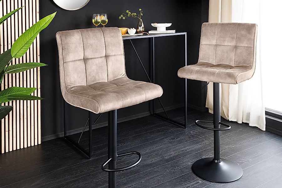 riess-ambiente Barhocker MODENA champagner beige / schwarz - Samt, Metall, günstig online kaufen