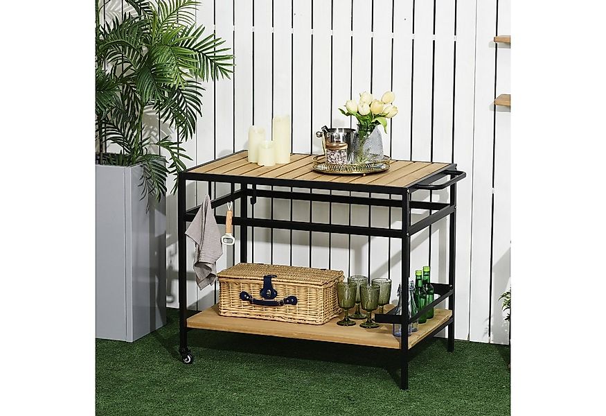 Outsunny Servierwagen Outdoor Multifunktionstisch mit Rollen, für Garten, B günstig online kaufen