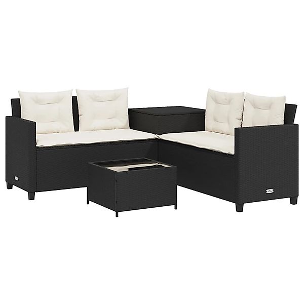 vidaXL Gartensofa in L-Form mit Tisch und Kissen Schwarz Poly Rattan 369027 günstig online kaufen