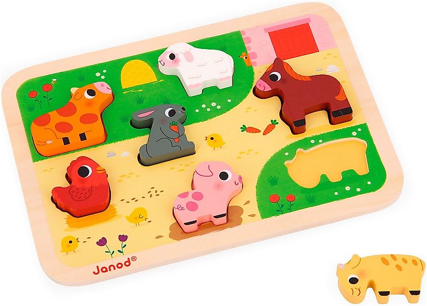 Janod Steckpuzzle Auf dem Bauernhof, 7 Puzzleteile günstig online kaufen