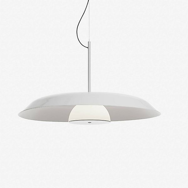 Oluce LED-Hängelampe Iride, Ø 85 cm, weiß, Metall, Glas günstig online kaufen