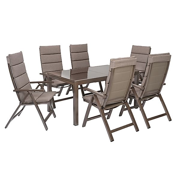 Merxx Tinetto Set 13-tlg. 6 Klappsessel 6 Auflagen Gartentisch 150(220)x90 günstig online kaufen