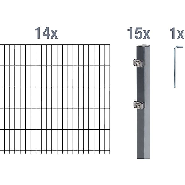 Metallzaun Grund-Set Doppelstabmatte verz. Anthrazit beschichtet 14 x 2 m x günstig online kaufen