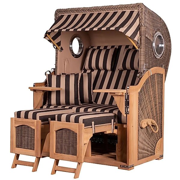 bene,iving Strandkorb Komplettset Ammersee Teak Bullauge PE Grau Modell 581 günstig online kaufen