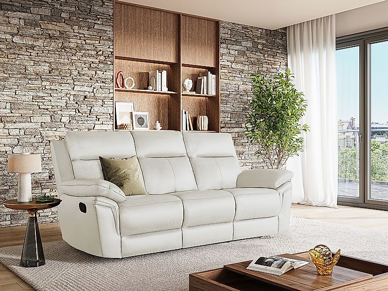 Relaxsofa 3-Sitzer - Büffelleder - Elfenbein - PAKITA günstig online kaufen