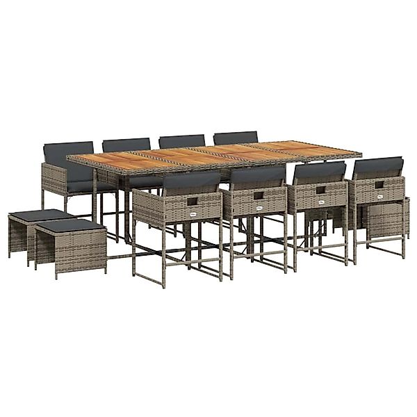 vidaXL 13-Tlg Garten-Essgruppe mit Kissen Grau Poly Rattan 3211346 günstig online kaufen