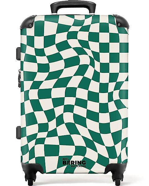 NoBoringSuitcases.com© Hartschalen-Trolley Grün-weißer Karodruck in Wellenf günstig online kaufen