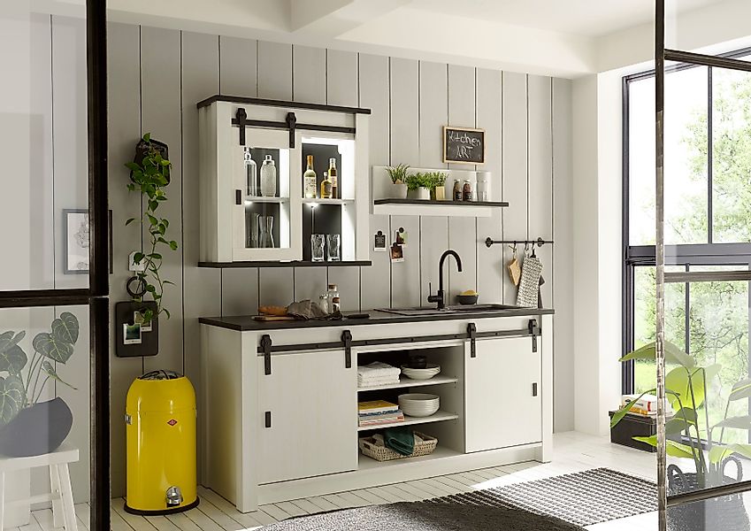 Home affaire Spülenschrank "Sherwood", Breite 201 cm, mit Scheunentorbeschl günstig online kaufen