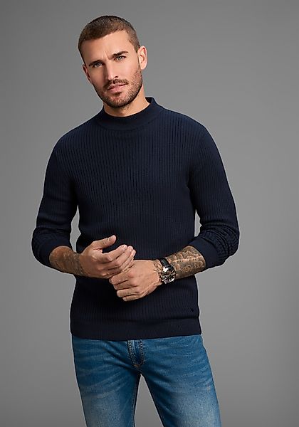 Bruno Banani Stehkragenpullover, in Rippstrickoptik günstig online kaufen