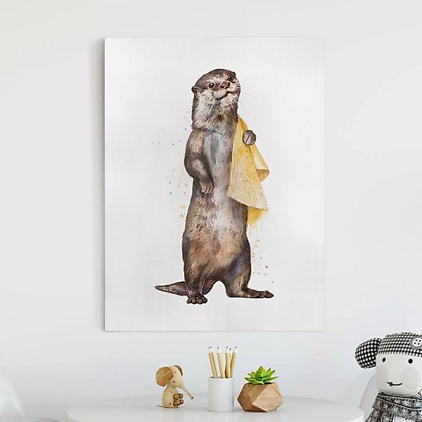 Leinwandbild Tiere - Hochformat Illustration Otter mit Handtuch Malerei Wei günstig online kaufen