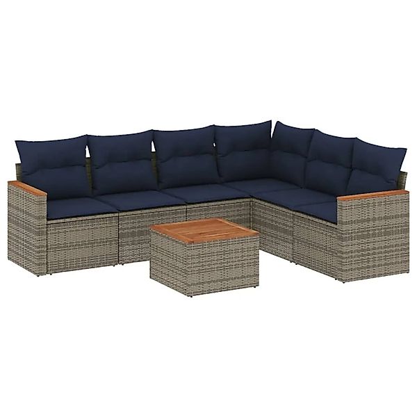 vidaXL 7-Tlg Gartensofa-Set mit Kissen Grau Polyrattan 3226012 günstig online kaufen