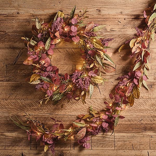 Herbstdeko-Set aus beleuchtetem Kranz & Girlande mit Laub günstig online kaufen