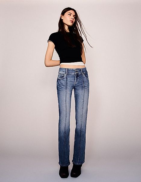 Bershka Bootcut-Jeans Mit Tiefem Bund Damen 34 Blau günstig online kaufen