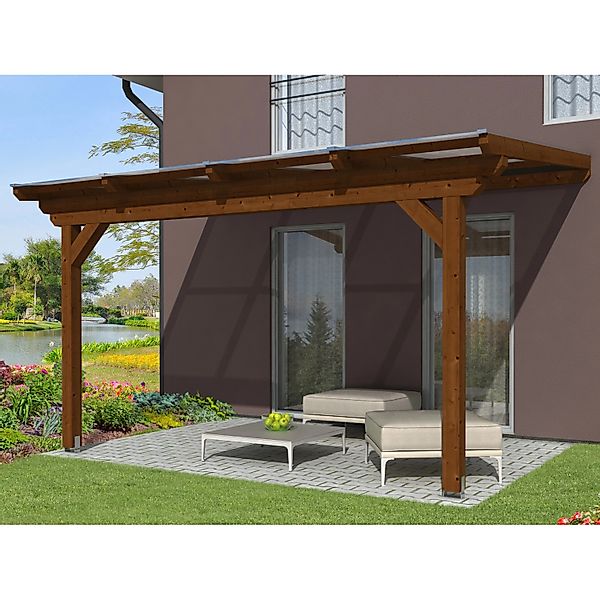 Skan Holz Terrassenüberdachung Ancona 434 x 300 cm Leimholz Nussbaum günstig online kaufen