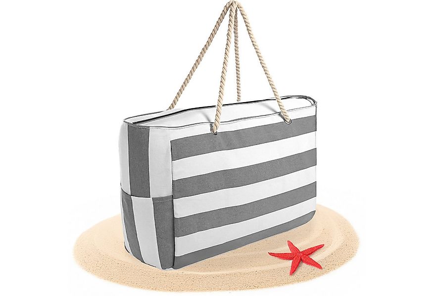 BigDean Strandtasche Badetasche XXL grau weiß große Saunatasche mit Reißver günstig online kaufen