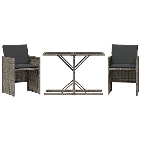 vidaXL 3-Tlg Bistro-Set mit Kissen Grau Poly Rattan 365064 günstig online kaufen