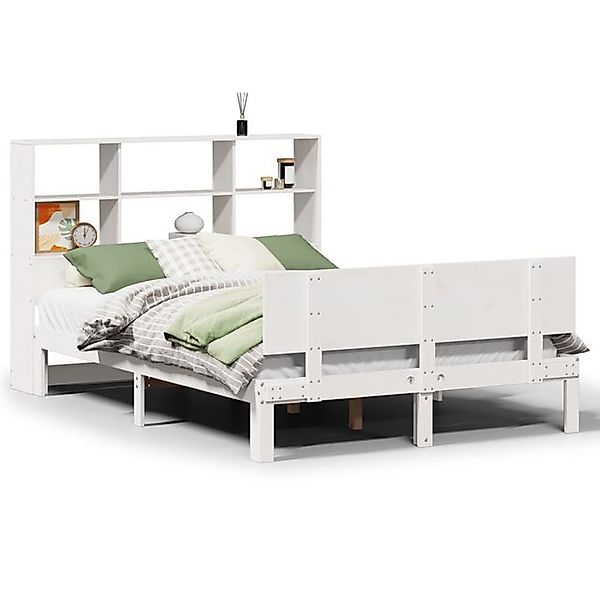 vidaXL Bett, Massivholzbett mit Regal ohne Matratze Weiß 140x190 cm Kiefer günstig online kaufen