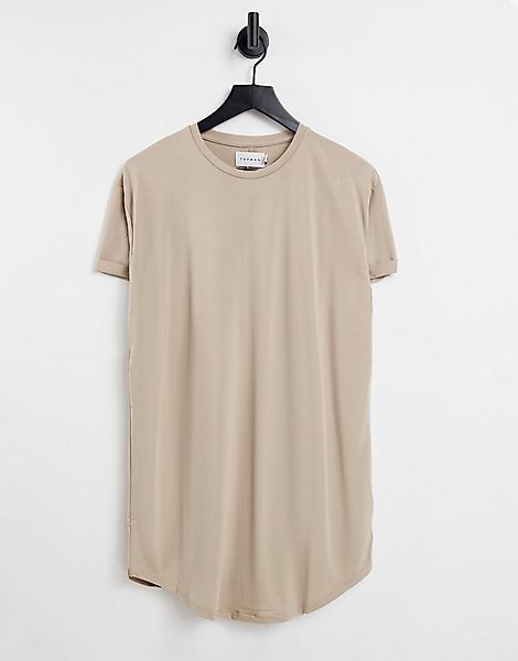 Topman – Lang geschnittenes T-Shirt in Stone-Neutral günstig online kaufen