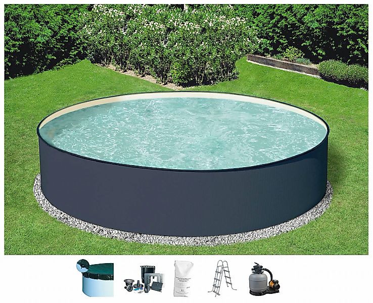 KONIFERA Rundpool "Gomera 3" moderne graue Optik mit sandfarbener Poolinnen günstig online kaufen
