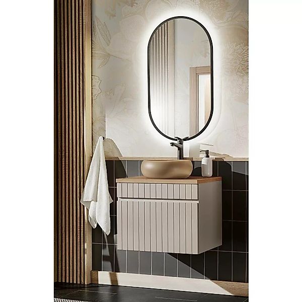 Waschplatz Set Waschtischunterschrank 60 cm LED Spiegel IRAKLIO-56-CASHMERE günstig online kaufen