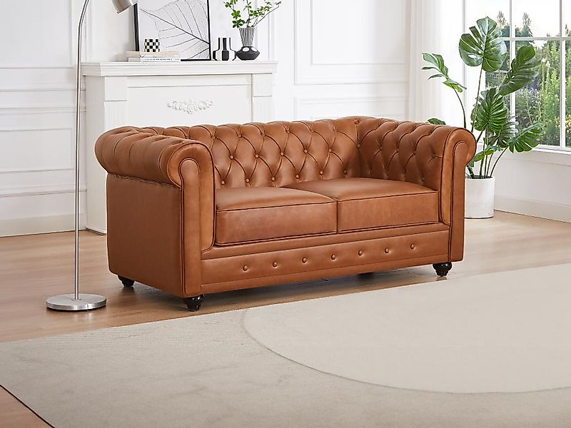 Ledersofa 2-Sitzer - Rindsleder - Camelfarben - CHESTERFIELD günstig online kaufen