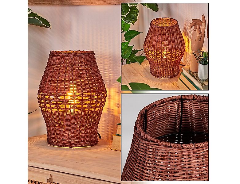 hofstein Tischleuchte Tischlampe aus Metall/Rattan in Schwarz/Braun, ohne L günstig online kaufen