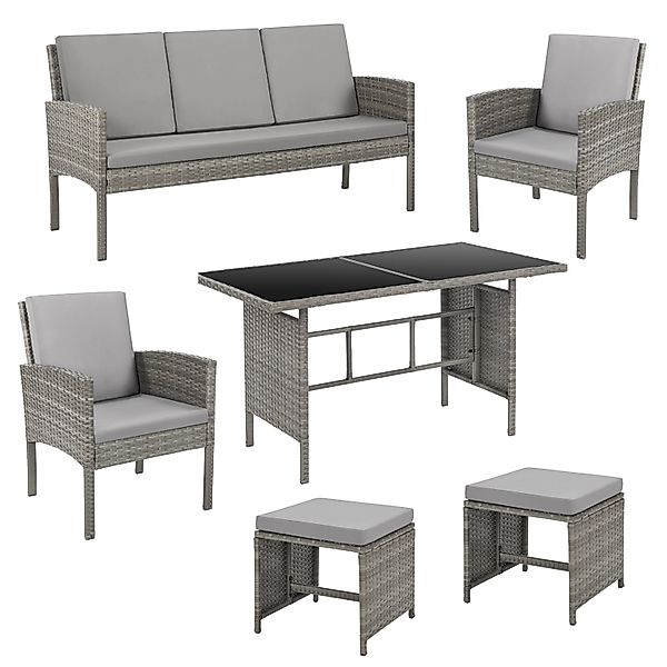 Svita Denver Polyrattan Gartenmöbel Set Essgruppe Lounge Esstisch Grau günstig online kaufen