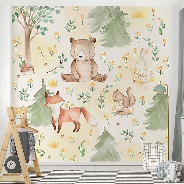 Bilderdepot24 Kindertapete Kinderzimmer Fuchs Bär Blumen günstig online kaufen