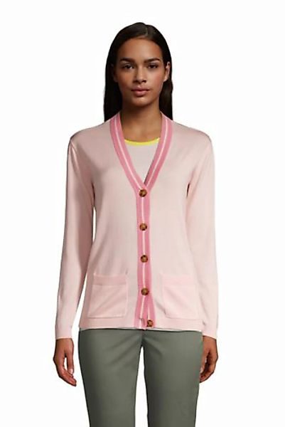 Feinstrick-Cardigan mit V-Ausschnitt, Damen, Größe: L Normal, Pink, Baumwol günstig online kaufen