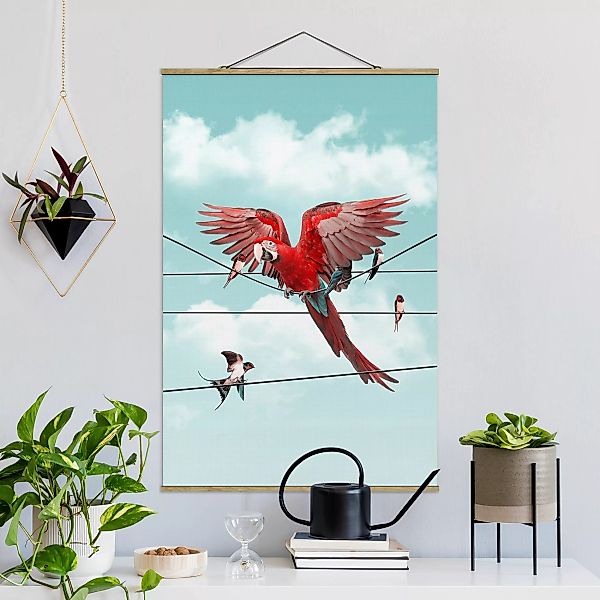 Stoffbild Tiere mit Posterleisten - Hochformat Himmel mit Vögeln günstig online kaufen