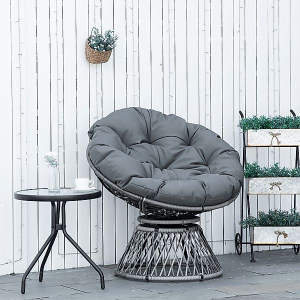 Outsunny Papasansessel Korbsessel mit Polster 360 Grad drehbar Rattan Grau günstig online kaufen