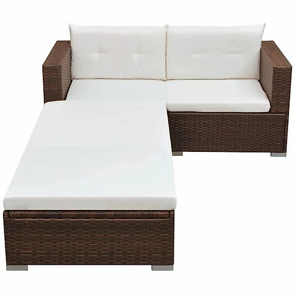 3-tlg. Garten-lounge-set Mit Auflagen Poly Rattan Braun günstig online kaufen