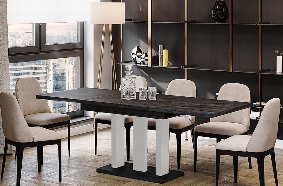 Endo-Moebel Säulen-Esstisch "Appia White" 130-210cm ausziehbar günstig online kaufen