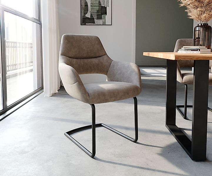 Freischwinger Yago-Flex mit Armlehnen Mikrofaser Taupe Vintage Freischwinge günstig online kaufen